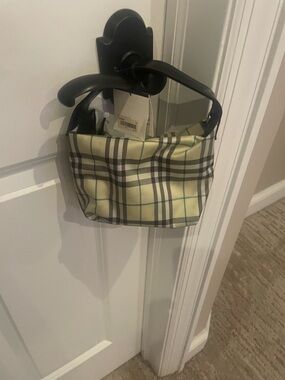 Burberry Beige Plaid Mini Shoulder Bag with Black Straps